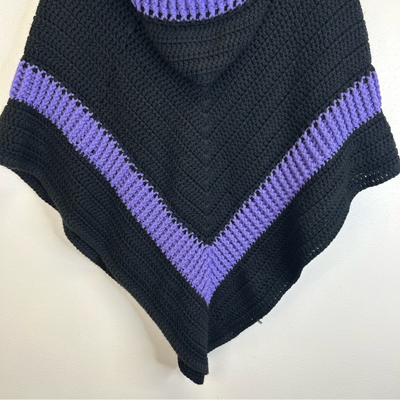 Goth Witchy Fairygoth Black Purple Crotchet Knit Handmade Hooded Poncho Sweater - Picture 9 of 10